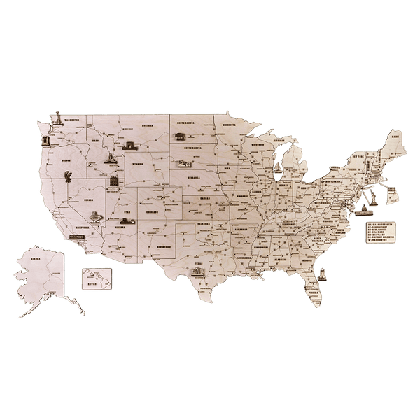 USA Wooden Map